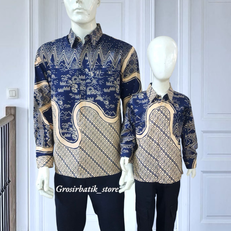 ZK Kemeja batik pria couple ayah dan anak katun furing premium warna navy
