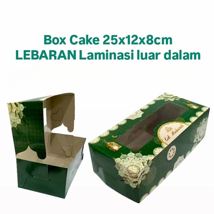 

( 5pcs ) Box Brownies Lebaran Dus Mika Bolu Gulung Eid Idul Fitri Motif Lentera Hijau Tua Ukuran 25x12x8 cm