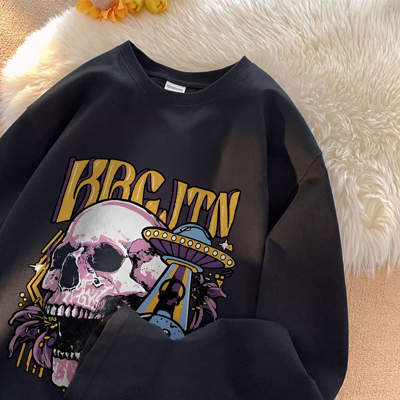 Disneay baju kaos Pria lengan panjang Kaos Oversize Pria unisex baju atasan Pria American skull Vint