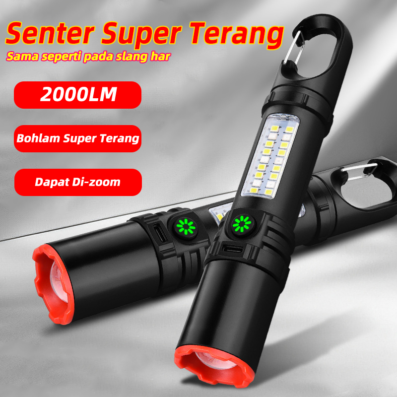 Senter Cas Police Swat Senter Led 2000LM Super Terang Portabel Zoom Rechargeable Tahan Air 18650 Bat