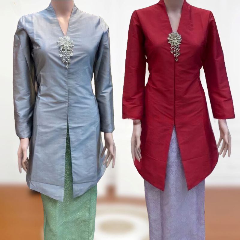 Setelan Kebaya Tunik Melayu Tafeta / Kebaya Encim Jumbo Lengan Panjang / Atasan Kebaya Tunik Pendek 