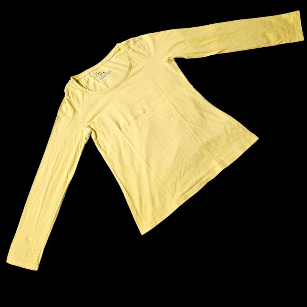 QQ Kaos Wanita Cewek Lengan Panjang Warna Kuning Size XL GIORDANO TEE