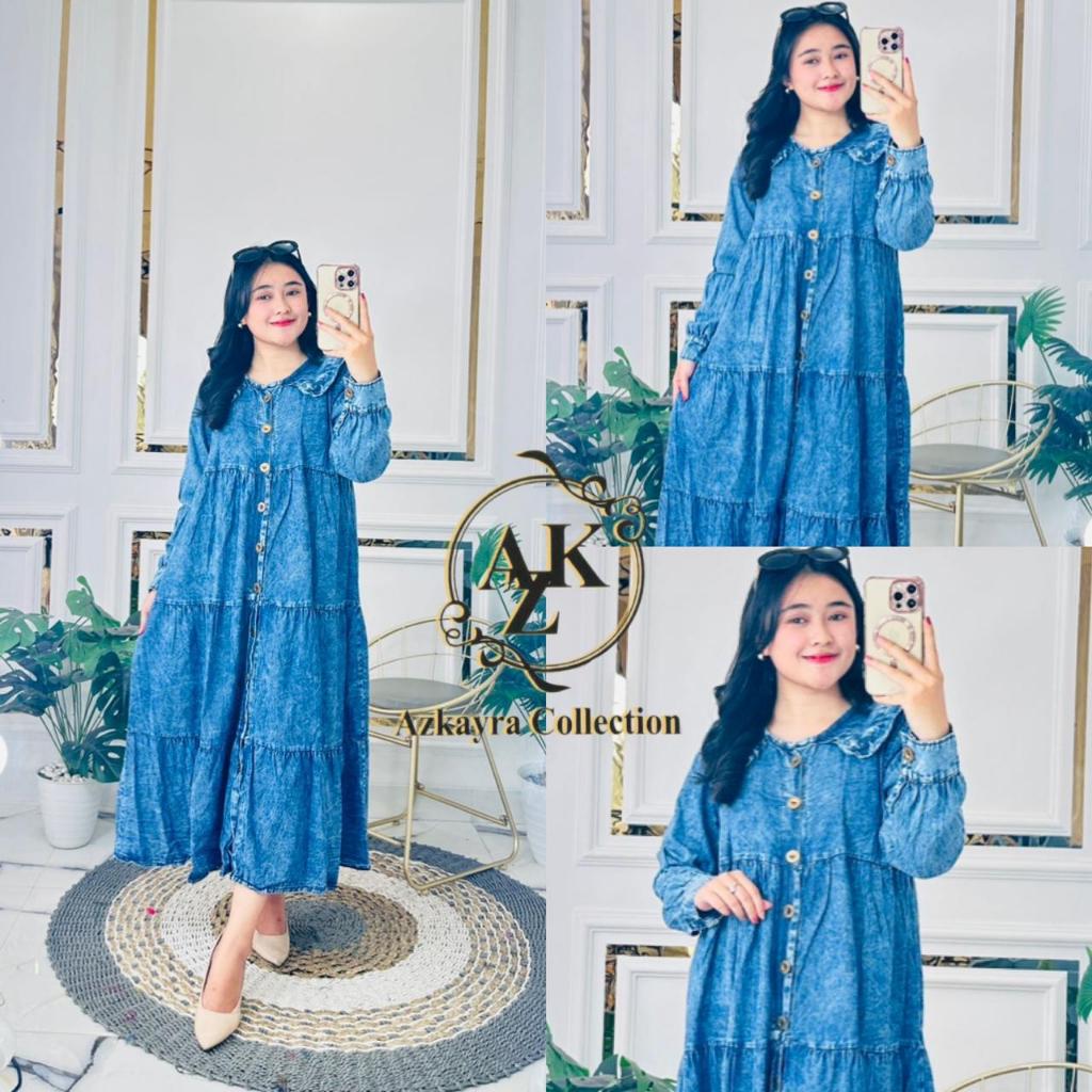 dress jeans KIARA, gaun jeans, Midi jeans model sekarang