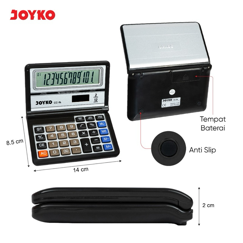 

CC 74 Calculator Model Lipat / Kalkulator Model Laptop Joyko CC-74 12 Digits