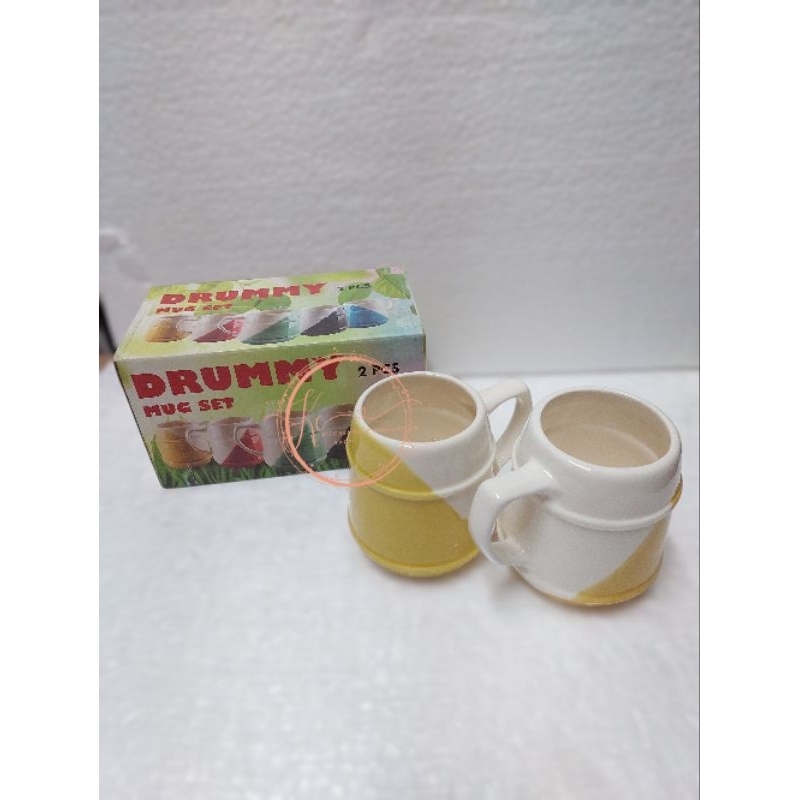 MUG SET DRUMMY / VLINE / BAMBOO / GENTA  WHITE LINE 2pcs || Mug Set Hampers