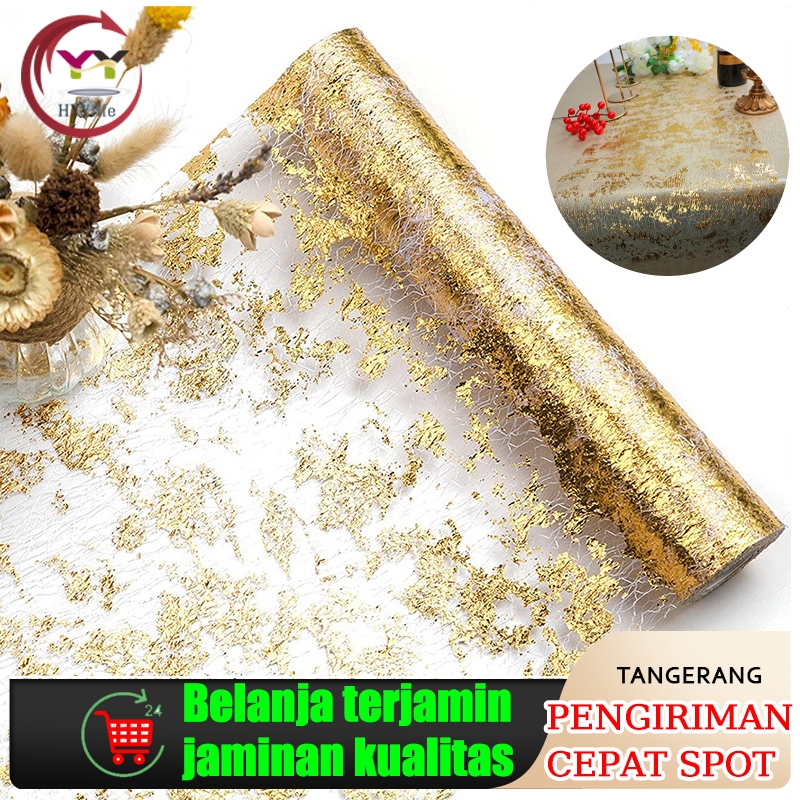 Taplak Meja Tamu Panjang / Taplak Meja Makan / Gold Foil Table Runner