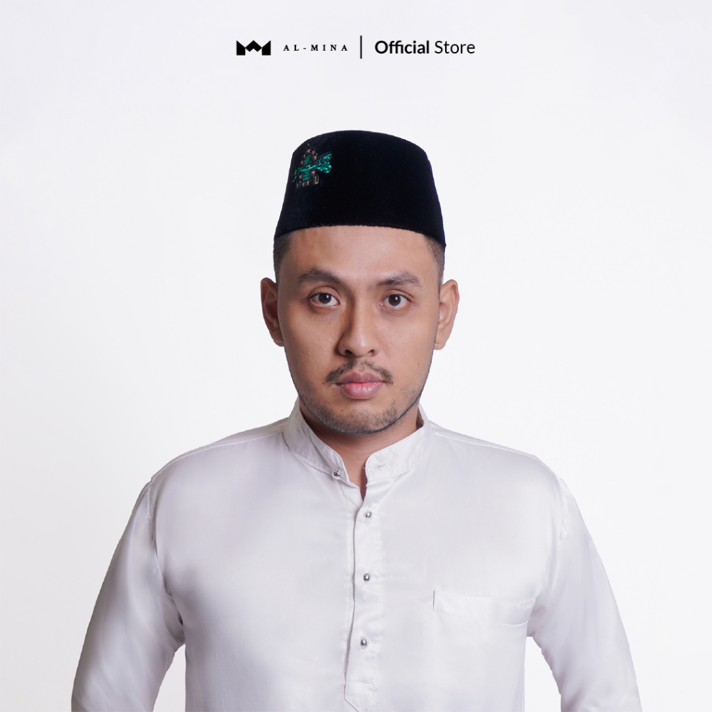 AL-MINA - Songkok Hitam Bordir Nahdlatul Ulama Tinggi 9 CM Peci Hitam Kopiah Nasional NU Kualitas Pr