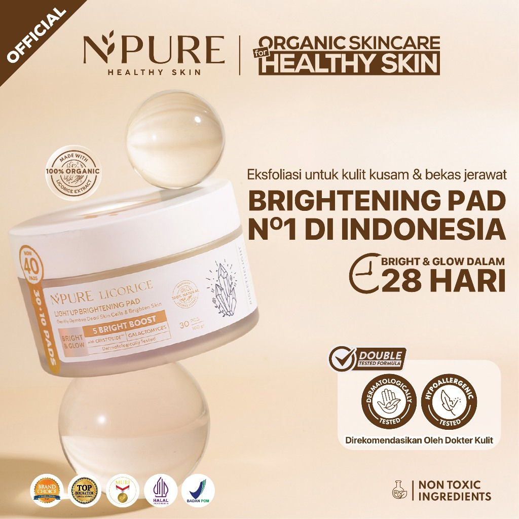 LICORICE PAD - NPURE Brightening Exfoliating Pad Licorice / Light Up / Kapas Wajah Exfoliasi Cerah G