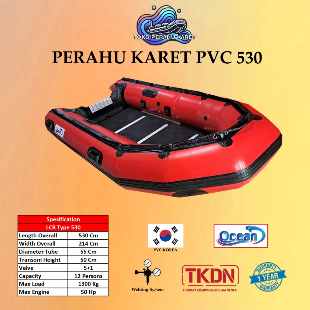 Perahu Karet PVC 12 Orang OCEAN 530 Standar Rescue SAR Sudah Welding System