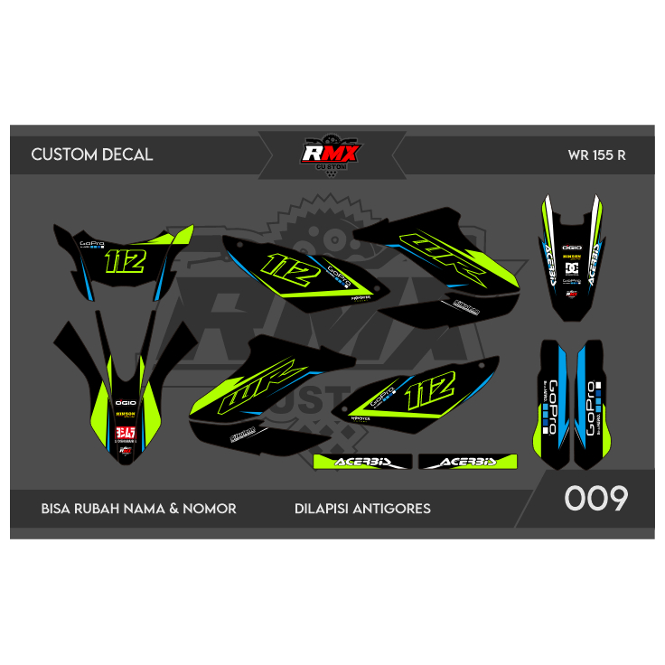 DECAL WR 155 (009) DEKAL STIKER WR 155 R 2019 2020 2021 2022 HITAM MERAH, KUNING, HIJAU, BIRU TUA/MU