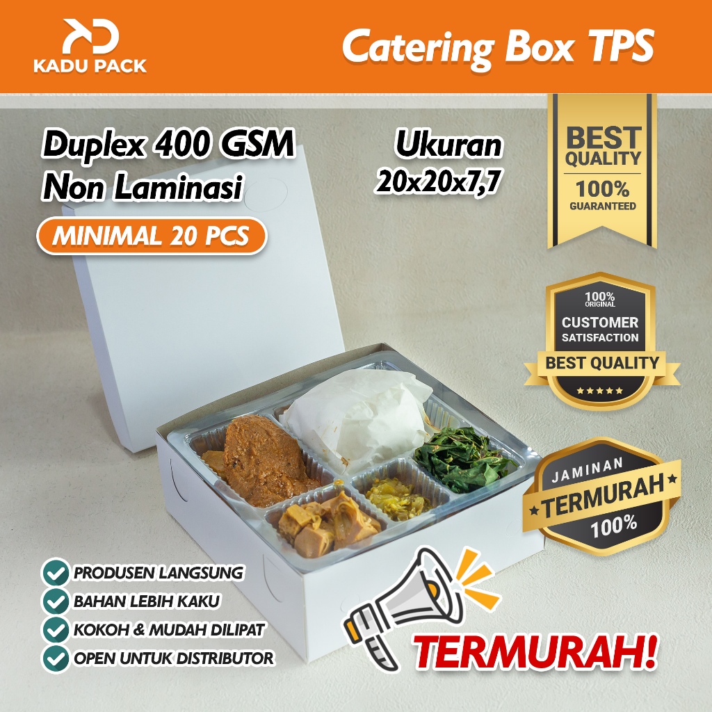 50 Pcs Box Dus Nasi Catering | Dus Nasi Tutup Pisah | Duplex 400 GSM | 20x20x7,7 cm
