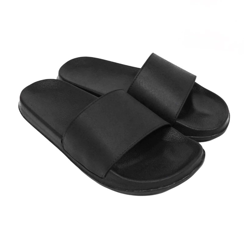 Sandal Slop Pria Hitam Polos Sistem Lock Upper / Sandal Slide / Sandal Rumah