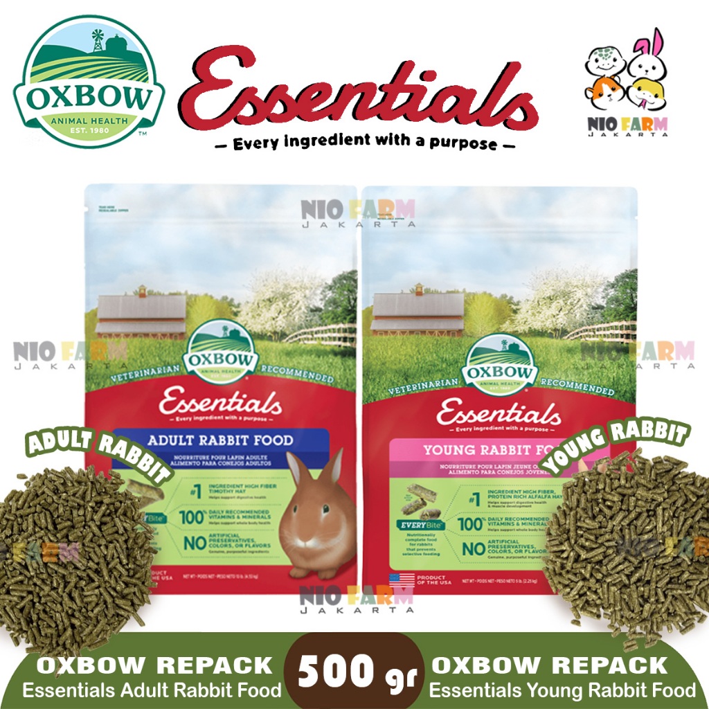 NIOFARM - OXBOW ESSENTIALS Pelet Kelinci Rabbit REPACK 500GRAM 500GR 500 G Young and Adult / PELET O