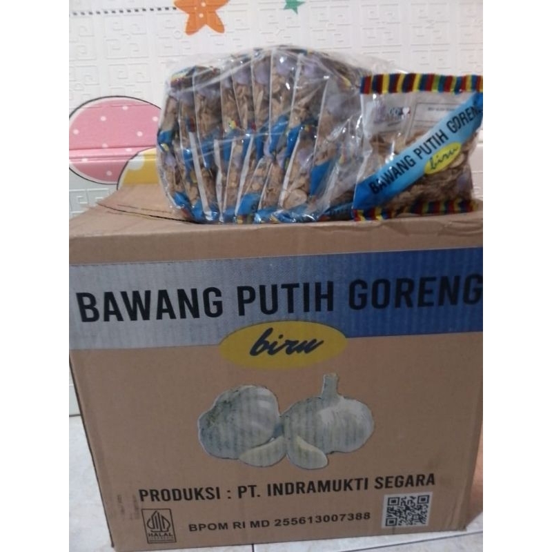 

Bawang putih goreng Biru produksi dari sinti 1karton isi 8 pak