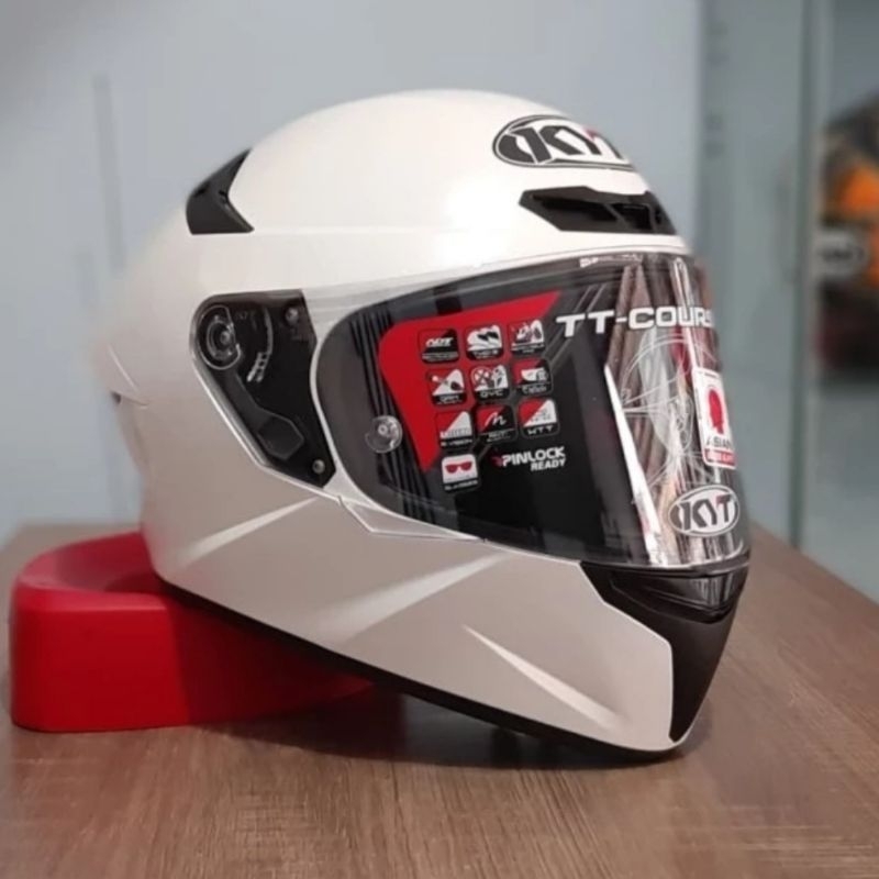 KYT TT COURSE PLAIN WHITE ORIGINAL | HELM FULL FACE KYT TT-COURSE POLOS PUTIH ORI SNI