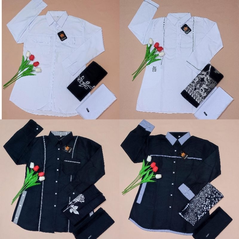 Set Baju Atasan Tunik Santriwati Putih dan Hitam | Set Tunik Santri | Set Baju Santri Putri | Setela