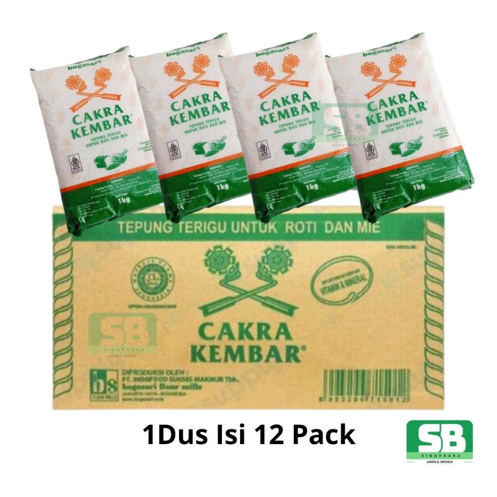 

TEPUNG TERIGU CAKRA KEMBAR KEMASAN 1 DUS ISI 12 PACK