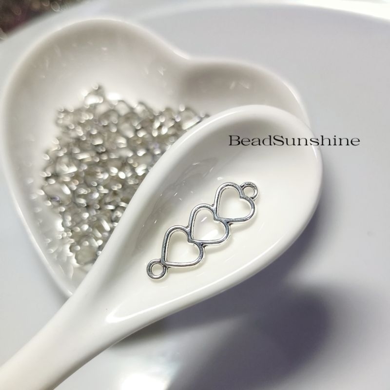 ( 10 PCS) Charm triple love besi Alloy dua lubang | liontin aksesoris kalung gelang manik-manik