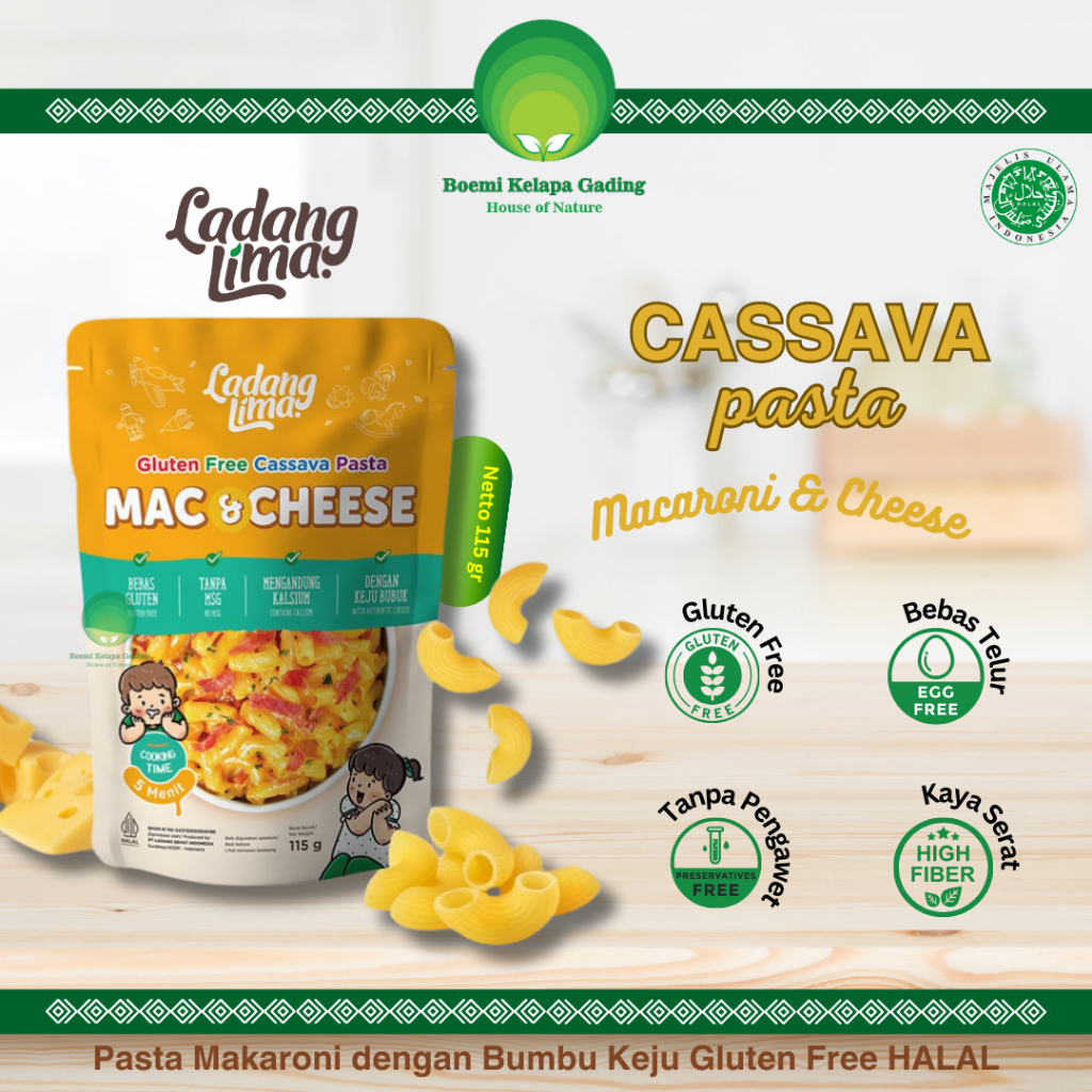 

Macaroni and Cheese Cassava Pasta Singkong Makaroni dan Keju 115 gram Gluten Free Ladang Lima