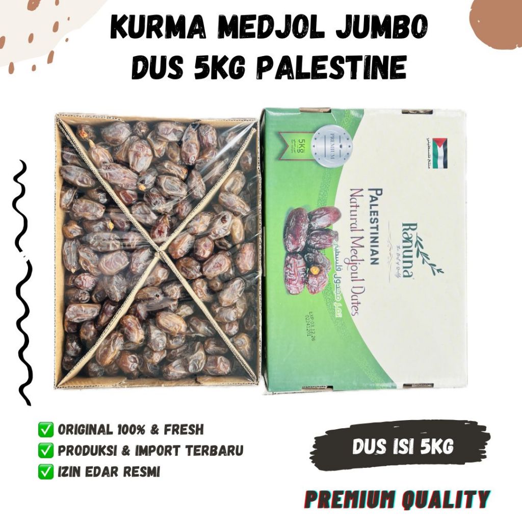 

KURMA MEDJOUL PALESTINA 5kg JUMBO PREMIUM Korma Mejool Palestine Mejoul Menjol Medjol Med Dates