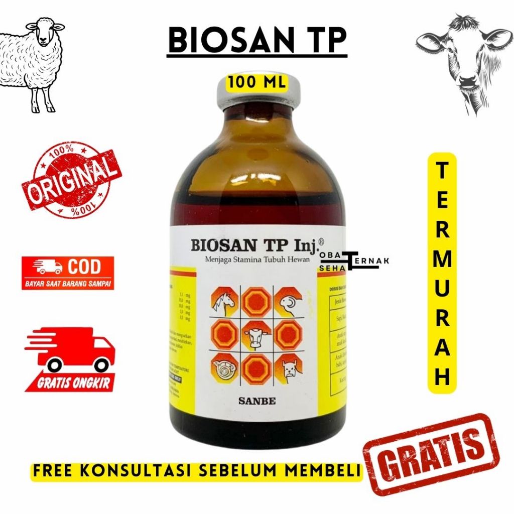 BIOSAN TP INJ 100mL - Meningkatkan Stamina Daya Tahan Tubuh Hewan - Like Biopros Tp