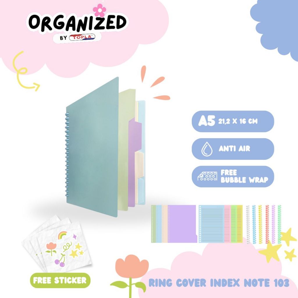 

Ring Index Notebook with cover buku catatan spiral notebook sekolah kuliah DIY ukuran A5 Topla