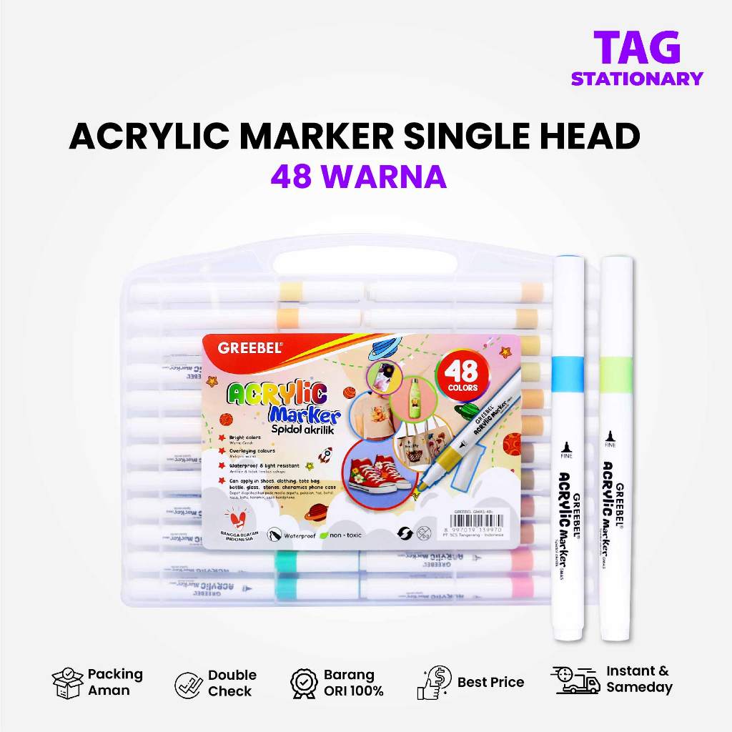 

GREEBEL Spidol Acrylic Marker Single Head / GMAS 48 Warna / Spidol Warna Warni Timur Agung Grosir