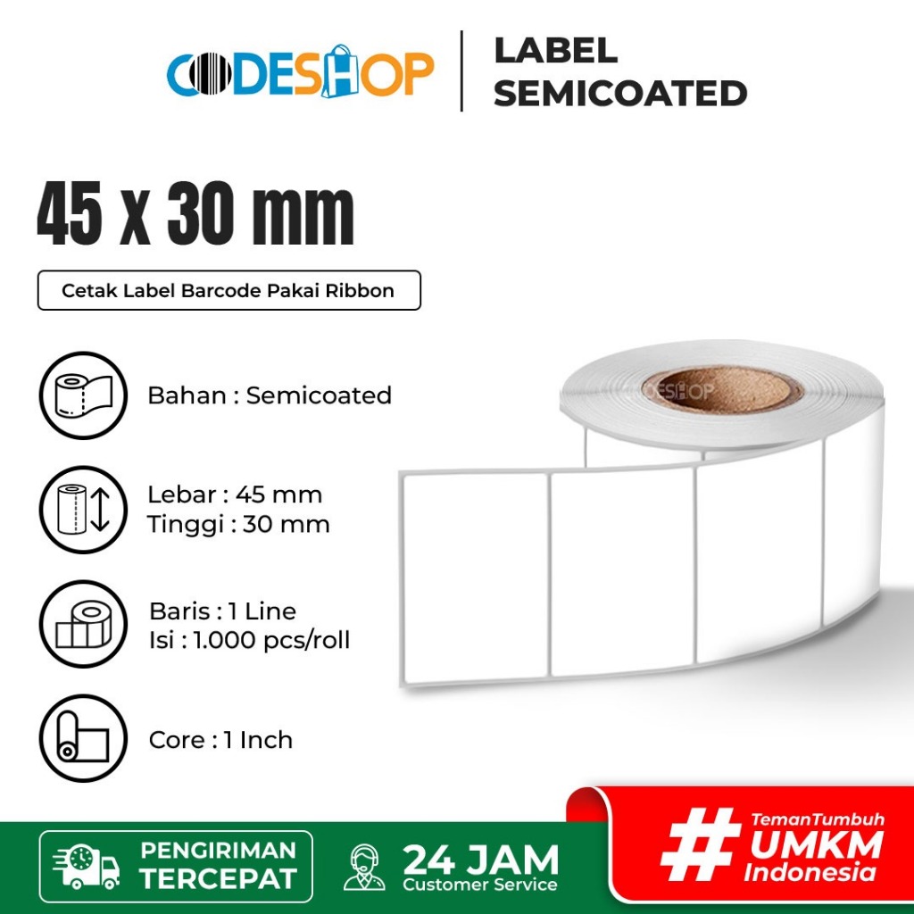 

Custom Label Barcode Bahan Semicoated Thermal Yupo Silvermate Segala Ukuran Codeshop