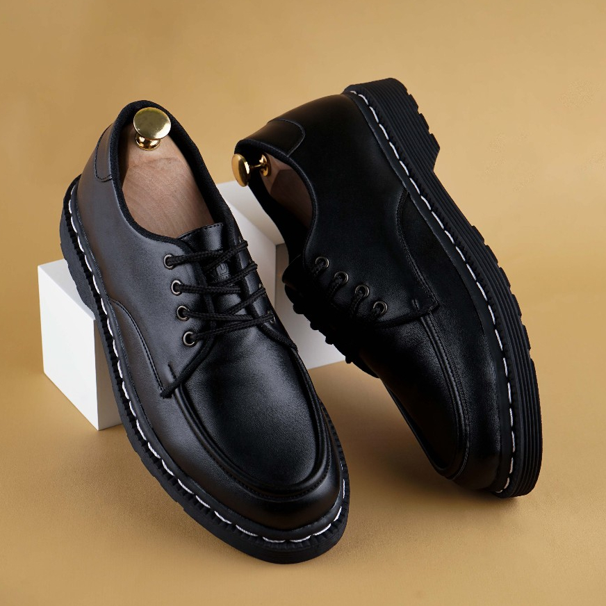 PROF BLACK - Sepatu Pantofel Docmart Hitam Pria Kasual Kulit Ori