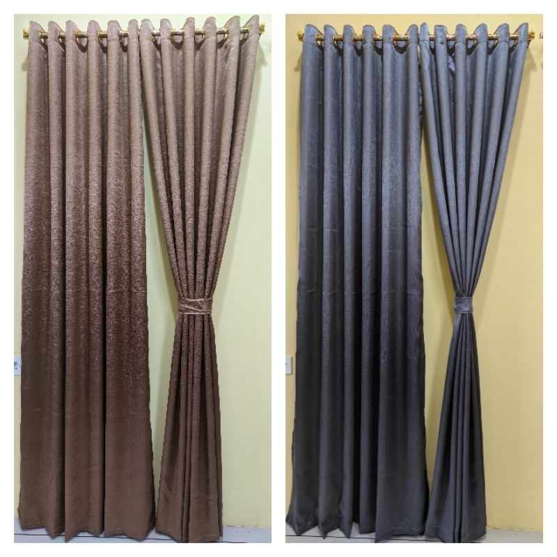 Gorden Blackout Minimalis Pintu Jendela Smokring Embos Polos Tebal Mengkilap Tidak Tembus Cahaya
