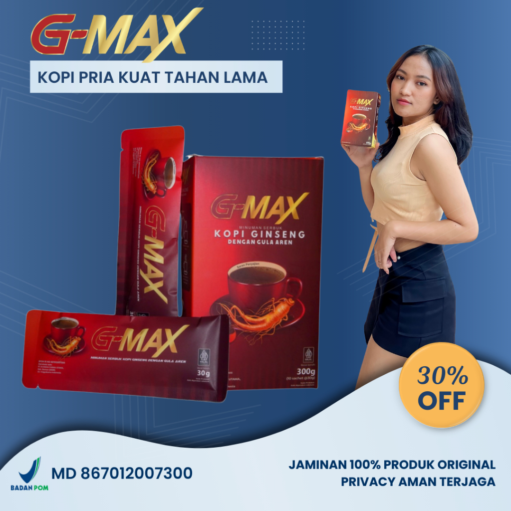 

G-MAX Minuman Serbuk Kopi Ginseng Dan Gula Aren Meningkatkan Daya Tahan Tubuh BPOM HALAL Untuk Pria