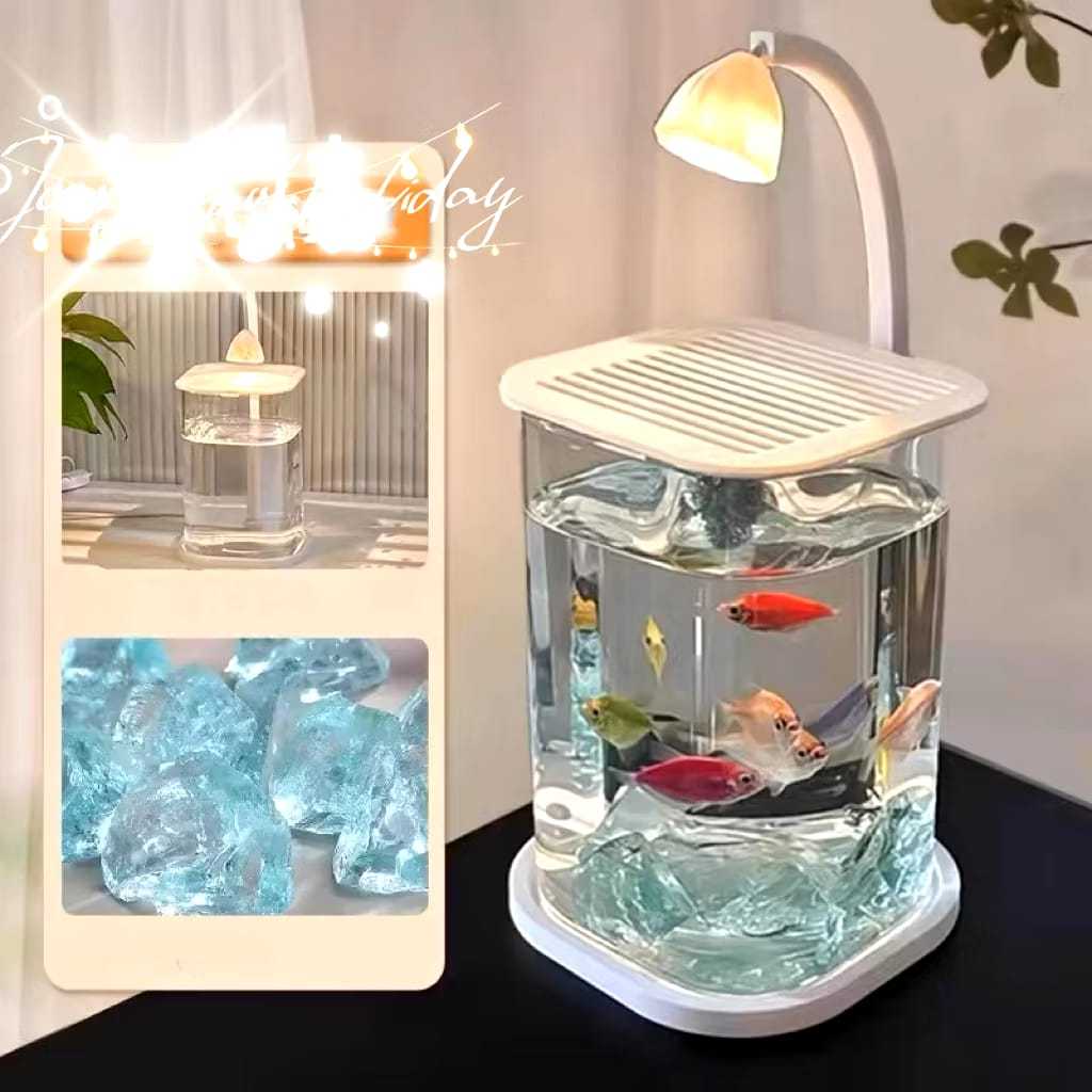 Aquarium Ikan Hias Cupang Minimalis Full Lampu + Kabel USB Akuarium Full set Set Aquarium