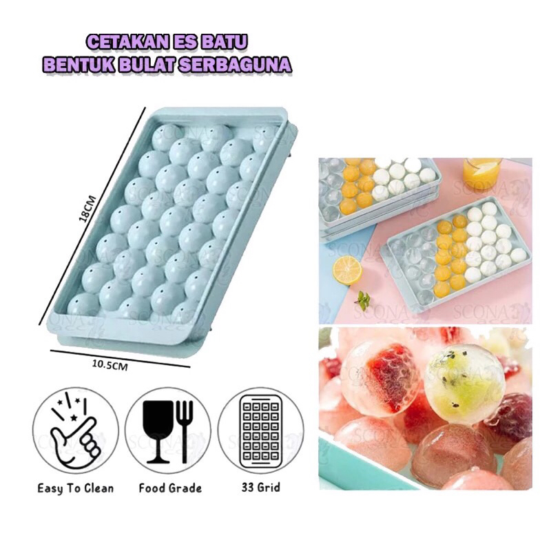 Cetakan Es Bulat 33 lubang Alat Cetak Jelly Mini Agar Puding Bola Batu Telur Puyuh Ice Tray