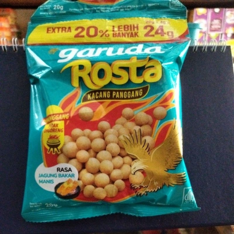 

CHIKI GARUDA ROSTA KACANG PANGGANG RASA JAGUNG BAKAR MANIS 20 GR( ISI 10PCS)