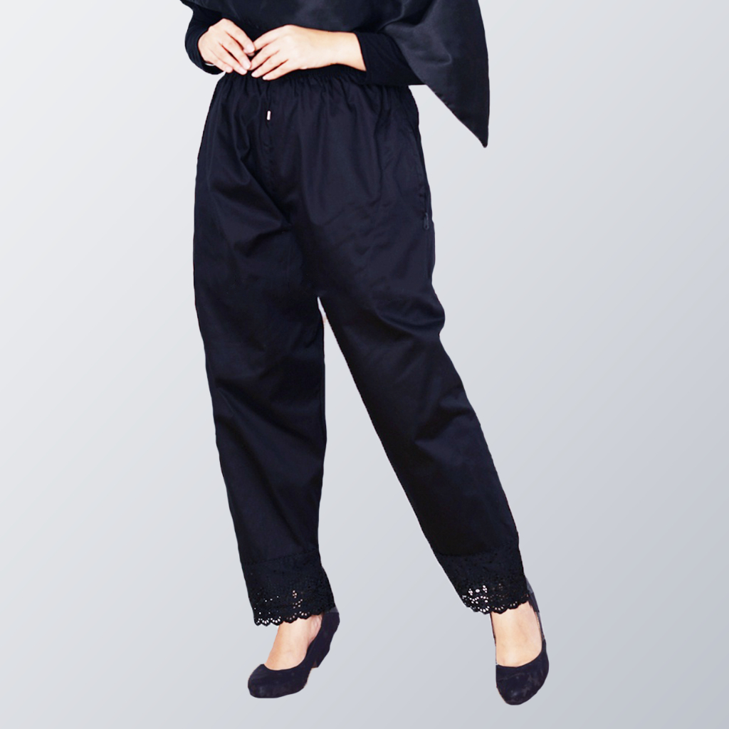 BASMALA - Celana Ihram Wanita Bahan Katun Warna Putih Dan Hitam Celana Renda Dalaman Gamis Wanita