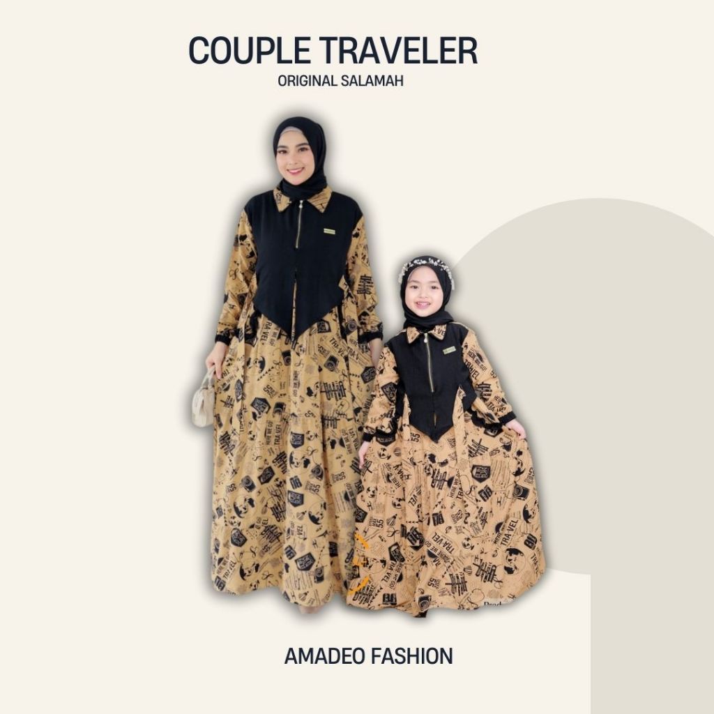Couple Baju Ibu & Anak Perempuan | Gamis Couple TRAVELER Coffee Series | Untuk anak Usia 2-15 Tahun