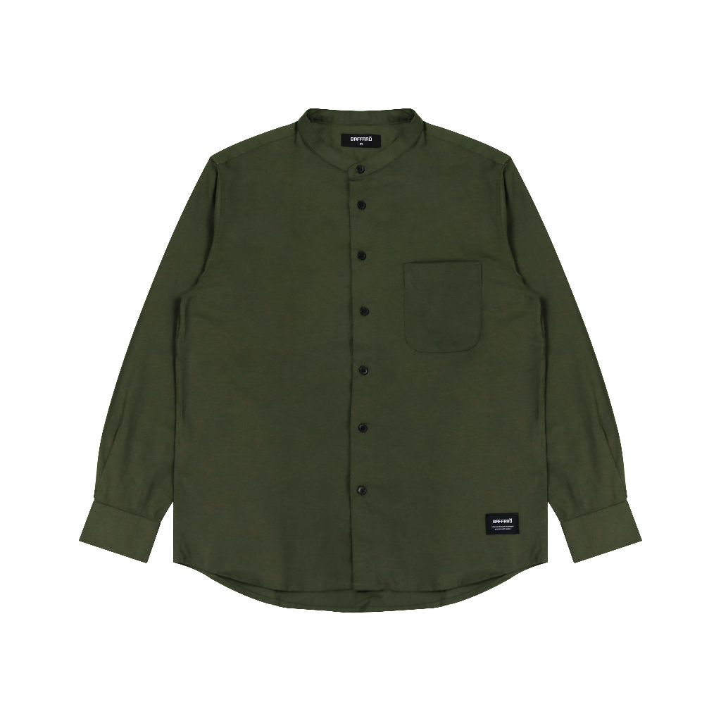 Kemeja Koko Pria Shanghai Polos Lengan Panjang Katun Hijau Army / Baju Koko Pria Polos Katun Army BA