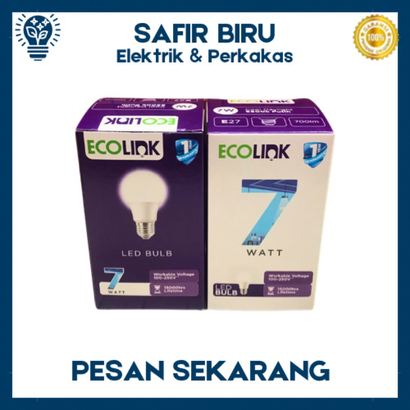 ECOLINK Lampu Led 7w Bulb Bulat Terang Hemat Energi SAFIR BIRU