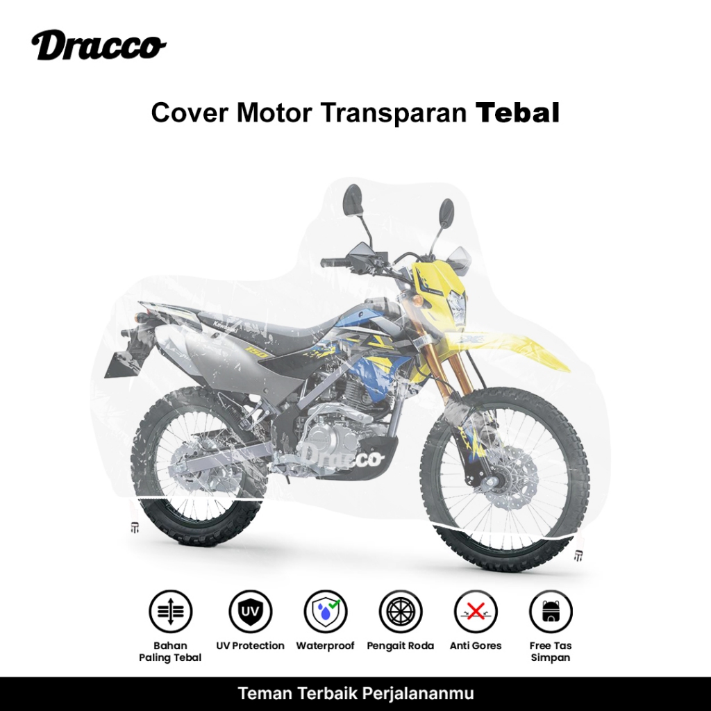 DRACCO sarung motor KAWASAKI KLX transparan waterproof Tebal premium bening bonus tas simpan