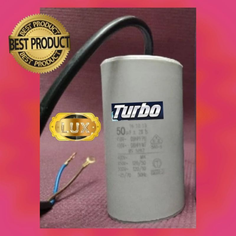 Kapasitor colok Turbo 50 uf running pompa air satelit 450volt type kabel bulat submersible unicon ca