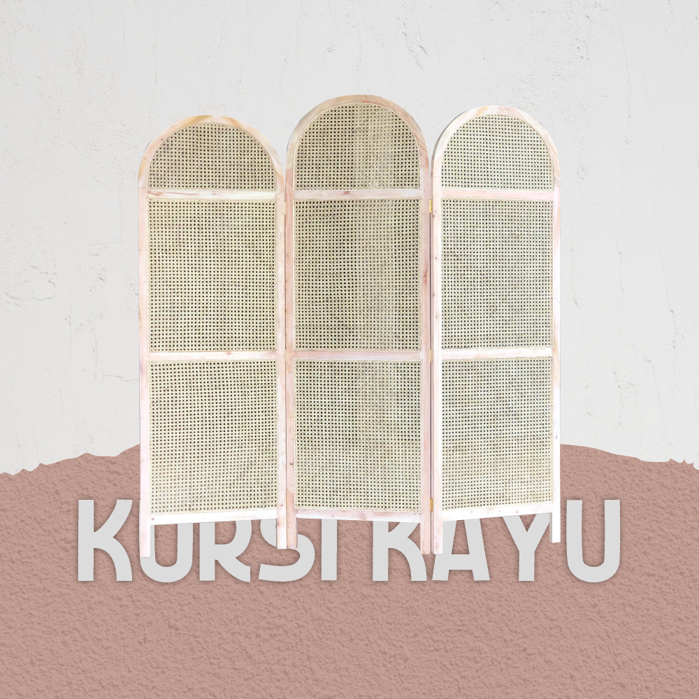 PENYEKAT RUANGAN SKETSEL ROTAN KAYU MAHONI