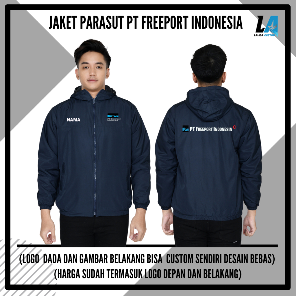 Jaket Parasut Custom Pria Wanita Logo PT Freeport Indonesia