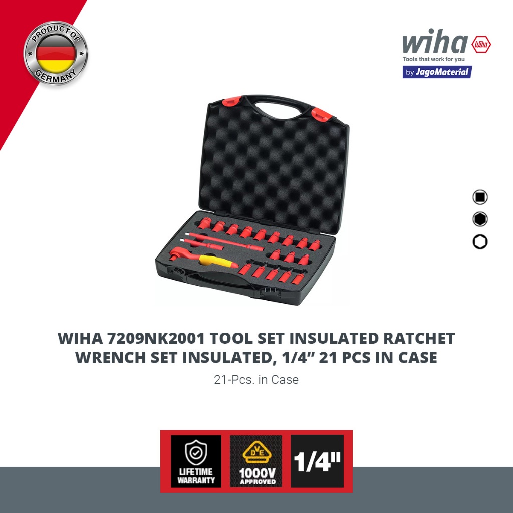 Wiha 7209NK2001 Tool Set Insulated Ratchet Wrench Set Insulated, 1/4" 21pcs in Case 82042000 - Kunci