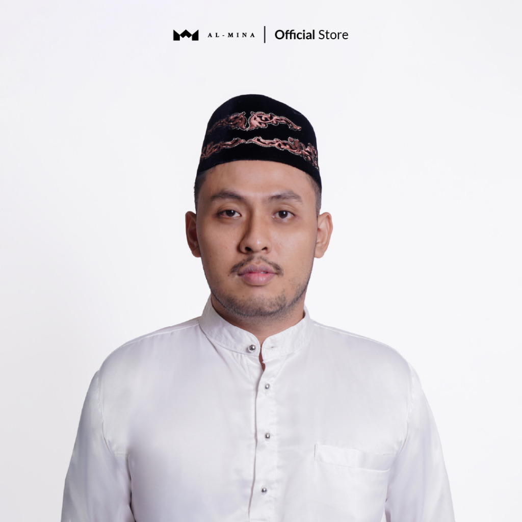 AL-MINA - Songkok Hitam Bordir Komputer Motif Tinggi 9 Peci Hitam Kopiah Nasional Kualitas Premium H