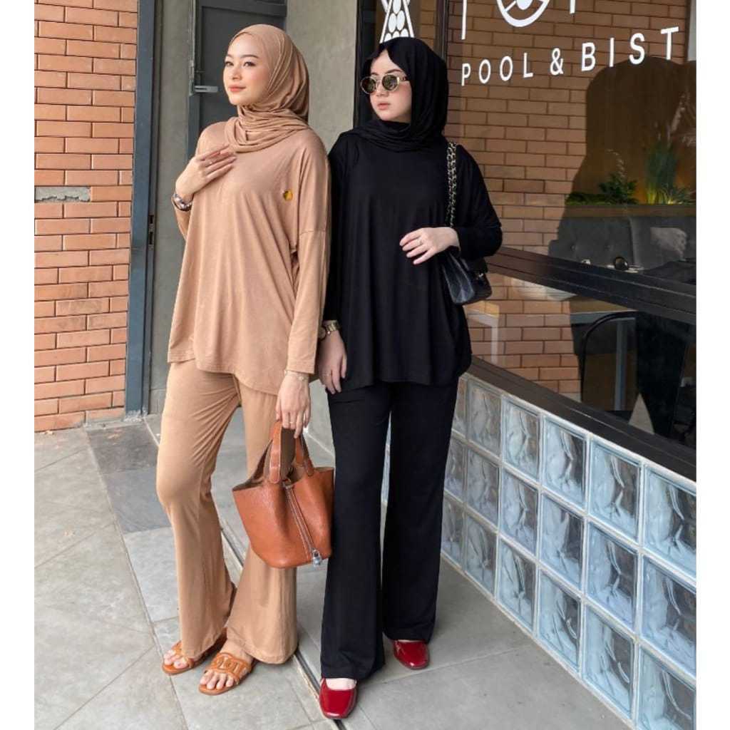 One Set 3in1 Atasan, Hijab Pashmina+Celana Cutbray Jersey Premium