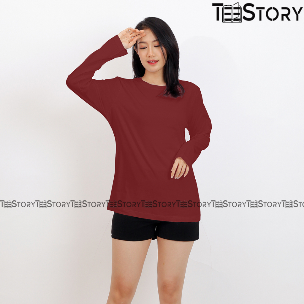 KAOS POLOS LENGAN PANJANG MERAH HATI MAROON BASIC T-SHIRT FASHION WANITA PRIA COWOK CEWEK KATUN PREM