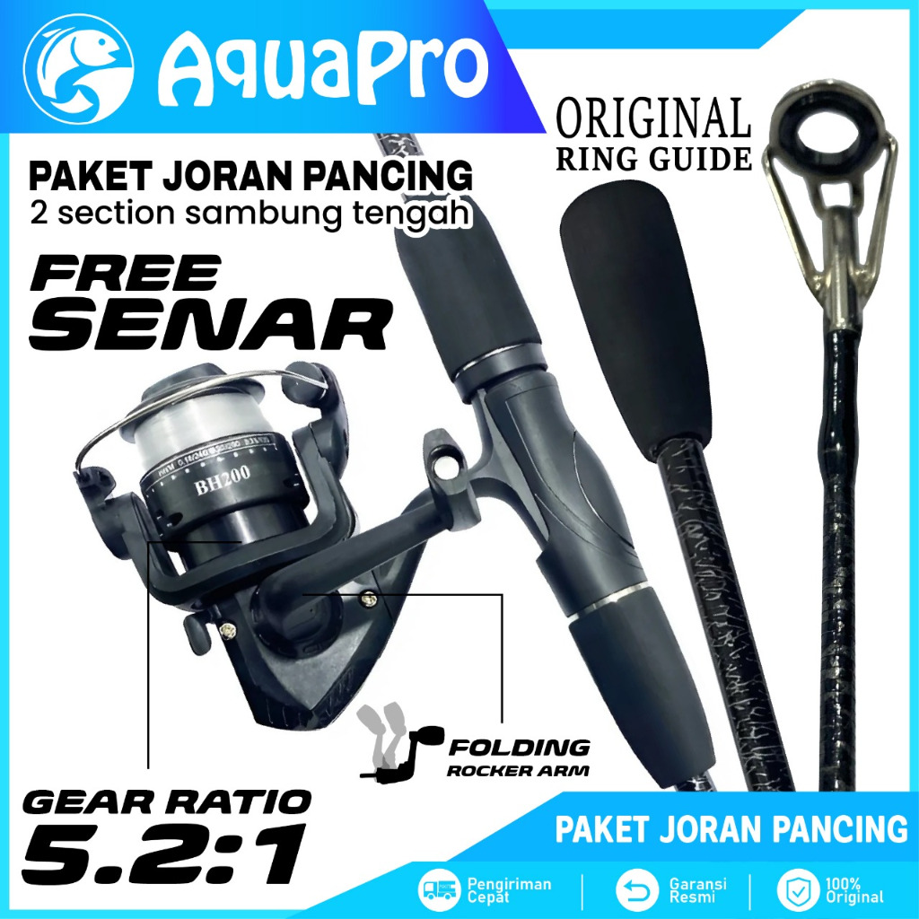 1 Set Joran Pancing Spinning Carbon Fiber Praktis Serat Karbon Kuat Aquapro Paket Reel Pancing