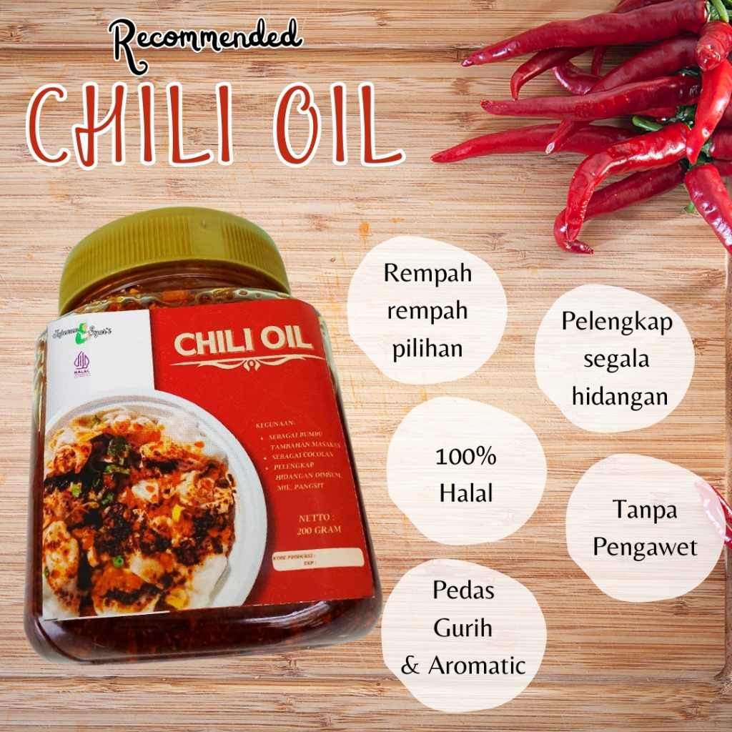 

Chili Oil Minyak Cabai Dengan Perpaduan Bawang dan Ebi Siap Saji 200 Gr