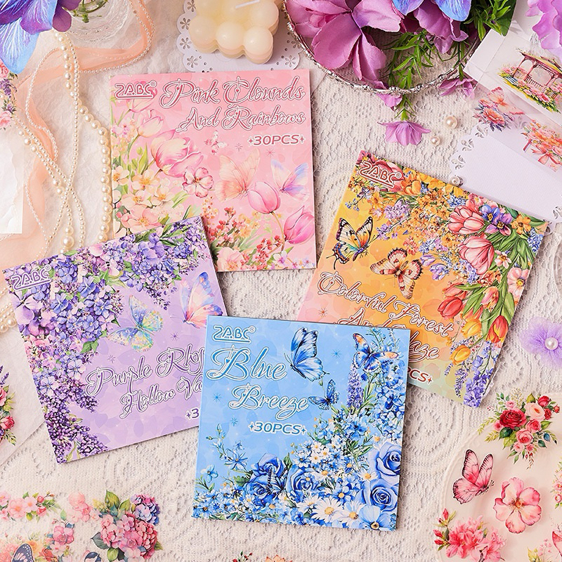 

(6AA) sticker book buku kiss cut motif bunga pohon kupu rumah deco taman garden house home flower butterfly