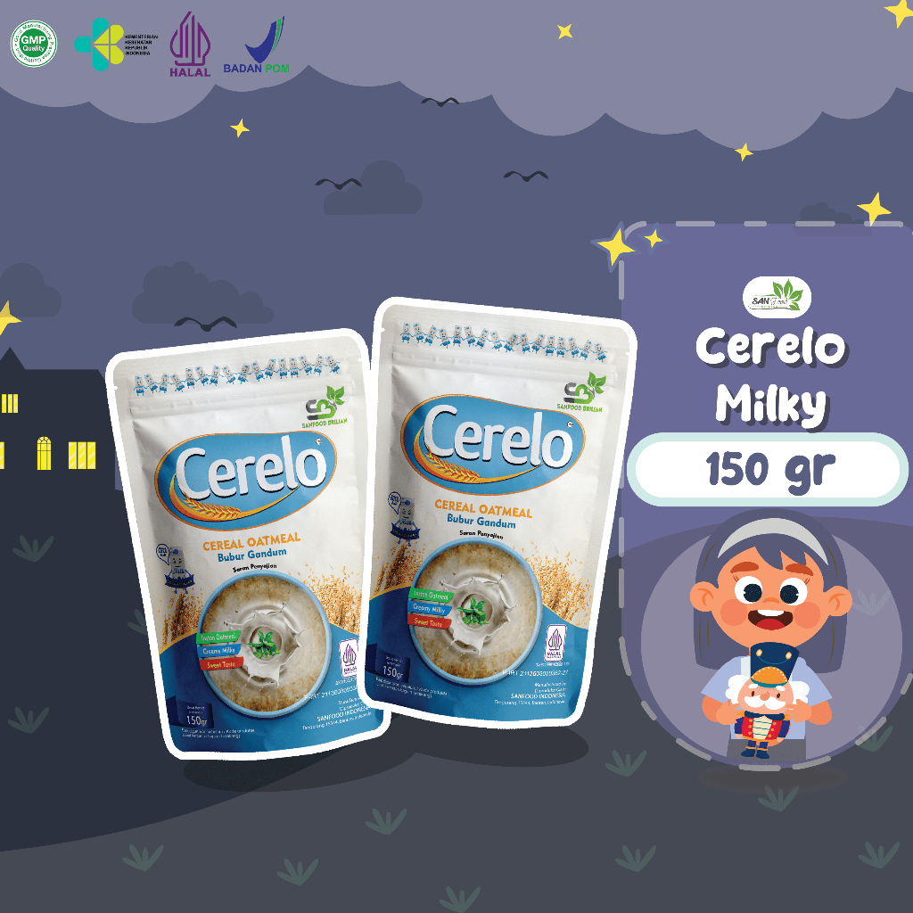 

Sanfood Indonesia Cerelo Milky 150gr Sereal Gandum Instan Rasa Susu MPASI w22